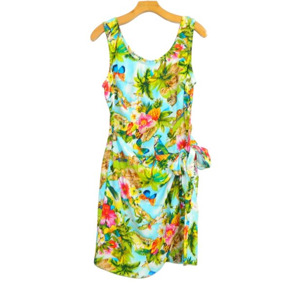 Tropical Holiday Party Caribbean Floral Dress Light Faux Wrap Skirt Size S/M - Picture 2 of 16